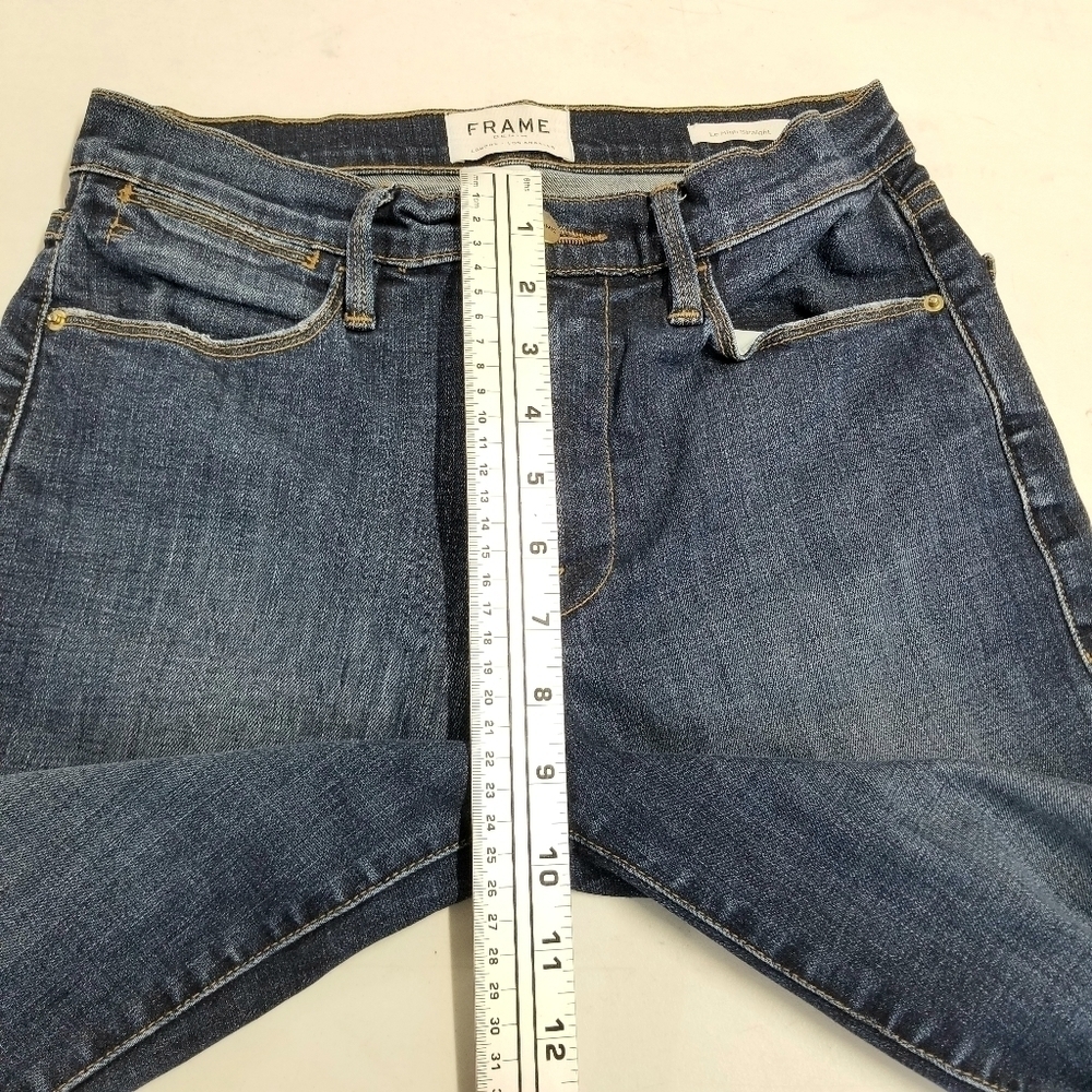 Frame Meribel Women's Le High Straight Leg Snap Buttons Hem Dark Wash Jeans, 27 - Picture 7 of 13